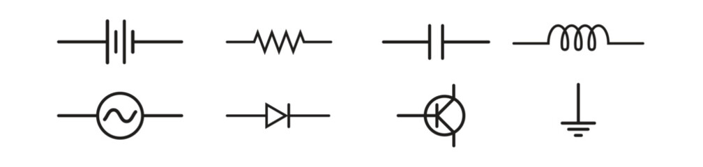 electronic components, vector symbol on transparent background.
