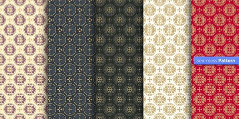 Fototapeta premium Chinese Japanese style geometric pattern. colors background. contemporary art. symmetric. minimal style. For wallpaper, wrapper, textiles, fabric, clothes, souvenirs, surface. Seamless pattern vector.