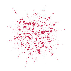 Red hearts scattered on white background.
