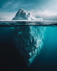 Majestic Iceberg Below and Above Arctic Waters - obrazy, fototapety, plakaty