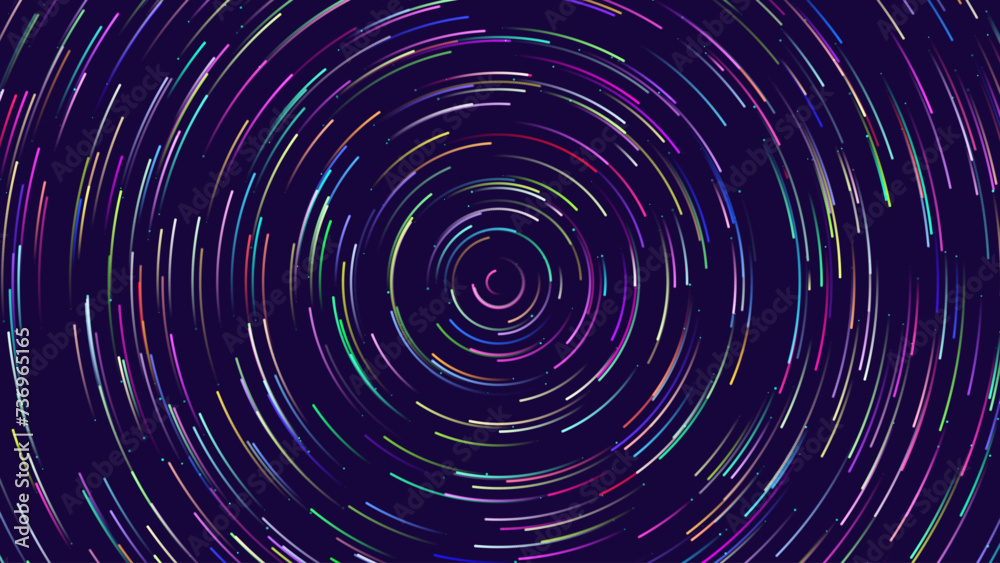Aufkleber Big Data Visualization. Circular Particles With Trails Vortex. Futuristic Science or Finance Infographic Design. Complex Visual Data Background. Abstract Data Flowing. Vector Illustration.