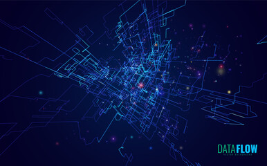 Blockchain Technology Background. Big Data Flow Block Validation in the Blockchain Concept. Abstract 3D Lines. Vector Illustration.