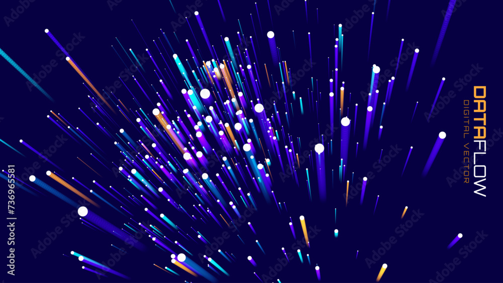 Leinwandbilder Digital Data Flow Vector Background. Big Data Technology Lines. 5G Wireless Data Transmission. High Speed of Light Trails. Information Flow in Virtual Reality Cyberspace. Vector Illustration.