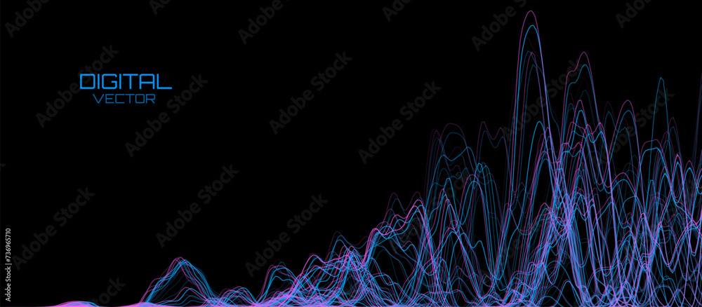 Aufkleber Waves of the Digital Equalizer Isolated on Black Background. Digital Sound EQ Vector Illustration. Voice Assistant Soundwave. AI Assistant Voice Generation or Recognition Concept.