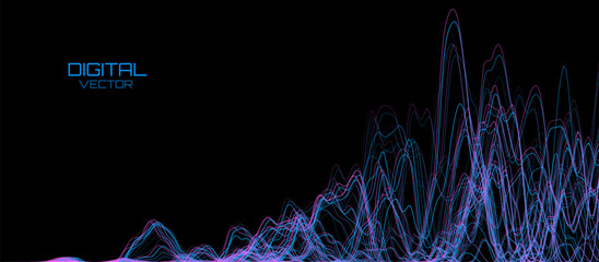 Waves of the Digital Equalizer Isolated on Black Background. Digital Sound EQ Vector Illustration. Voice Assistant Soundwave. AI Assistant Voice Generation or Recognition Concept.