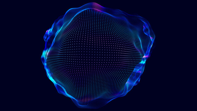 Abstract Colorful Particles Sphere. Vivid Blue Dots Background. Futuristic Style HUD Element. Technology Background for Business Presentations. Corrupted Point Sphere Array. Vector Illustration.