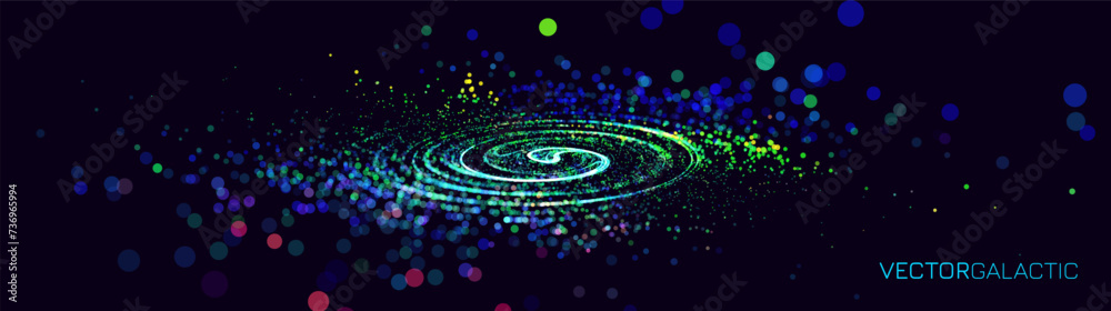 Poster Big Data Visualization. Circular Particles Dots Vortex Abstract Galaxy. Abstract Astrology Astronomy Background. Milky Way Spiral Galaxy Fractal Art. Vector Illustration.