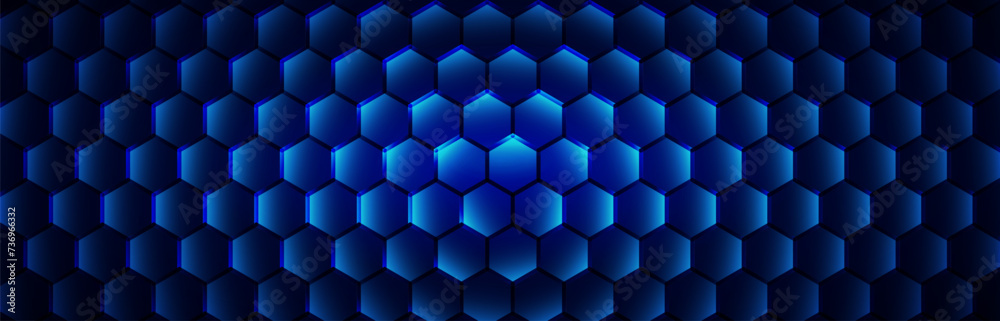 Poster Dark Hexagon Abstract Technology or Science Background. Hi Tech Hexagon Grid. Vector Illustration.