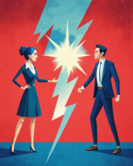A woman and a man argue, feud and conflict. The conflict between people and the genders. illustration, poster, article.