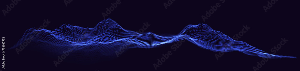 Aufkleber Blue Wireframe Landscape Wire with Depth of Field Effect. 3D Topographic Map Background Concept. Geography Concept. Tech Wavy Backdrop. Space Game Surface HUD Design Element.