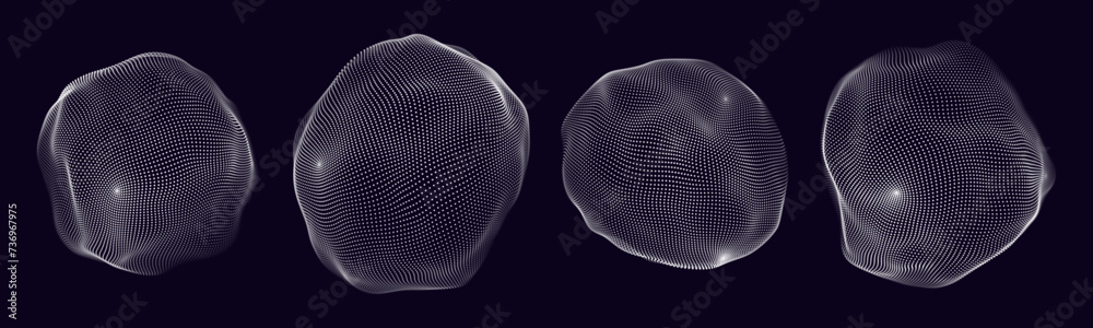 Aufkleber Abstract Spherical Form Consisting of Small Particles. 3D Objects with Dots. Molecular Grid. Futuristic Connection Structure for Technology and Science. Vector Illustration.