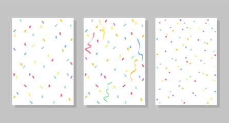 Set of backgrounds with colored confetti, ribbons, circles. Vector illustration. Social media banner template, for stories, posts, blogs, cards.