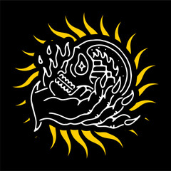vector illustration of skull head burning and stairs at hand human background black