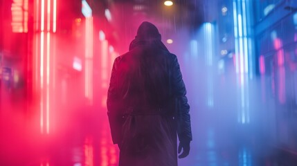 Cyberpunk vampire in a neon lit city hunting in the digital shadows Futuristic predator