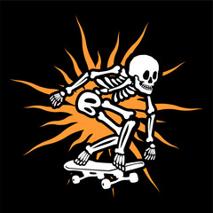 illustration vector of skeleton skull shinning skateboarding trick	
