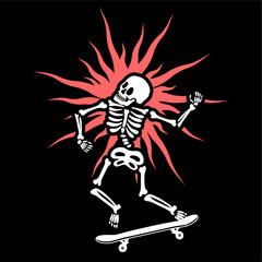 Fototapeta na wymiar illustration vector of skeleton skull shinning skateboarding trick 