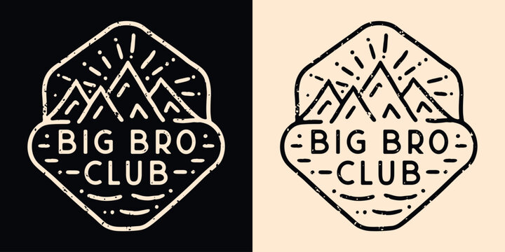 Big bro club lettering badge logo. Brothers sibling quotes birthday gifts. Retro vintage aesthetic. Printable text vector for older oldest eldest teenager baby boy announcement shirt design clothing.