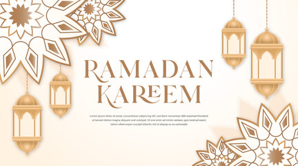 Fototapeta na wymiar Ramadan Kareem islamic greeting banner background vector illustration template with text space, arabic pattern, golden arabian lantern