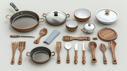 Set of different cooking utensils and dishes - obrazy, fototapety, plakaty