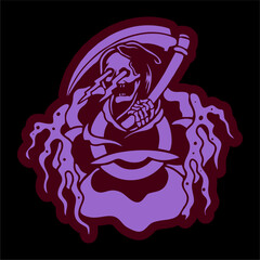 vector illustration of grim reaper skull screaming lightning at rose flower