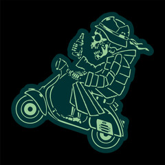 Fototapeta premium illustration vector of skeleton skull wearing jacket and helmet riding scooter bike 
