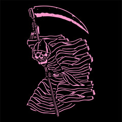 illustration vector of grim reaper skull skeleton terror flying with scythe