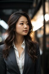Obraz premium Beautiful Confident Young Asian Woman - Going to Work - Succesful Lady in Life and Work - Pretty and Fine features with fair Skin.