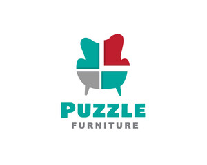 simple abstract chair puzzle square logo icon symbol design template illustration inspiration