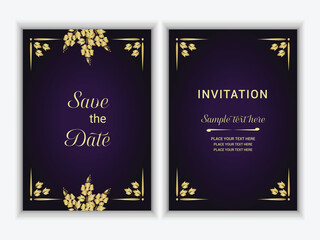 Luxury invitation card with golden frame vector design.