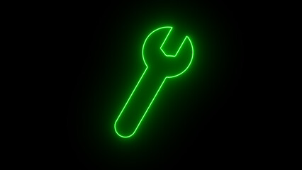  Wrench and gear icon isolated on black background. Glowing neon line Wrench icon isolated on black background. Spanner icon.