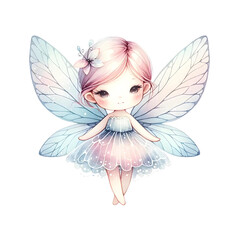 A delicate watercolor captures the enchanting essence of a cute fairy, radiating ethereal beauty and magical charm.