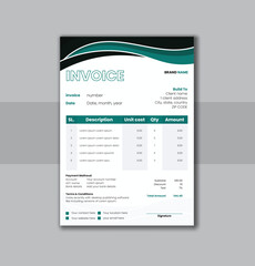 Invoice Design Template features a minimalist corporate business, showcasing a bill form price invoice and a creative payment agreement design.	
