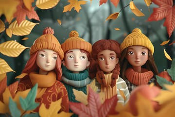 Autumn-themed illustrations portraying diversity and inclusion in various seasonal activities.