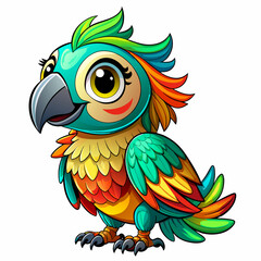 parrot, cute, style , Big eye, art 90 style, white background