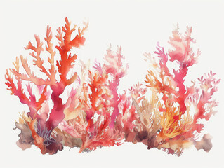 Fototapeta na wymiar A set of various bright corals in watercolor style. Marine theme.