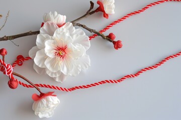1st of March tradition white and red cord and ghiocel flower