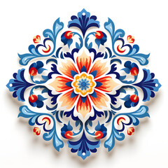 Symmetrical flowery floral seamless mosaic vibrant colorful islamic art pattern, white background