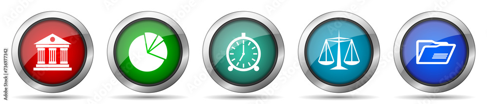 Poster education icon set, miscellaneous icons such as architecture, graph, clock, scales and folder, silve