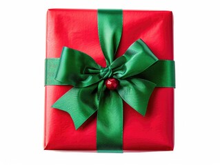 Vibrant Gift Packaging: Red Box, Green Bow, and Ribbon Isolated on White Background