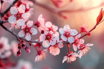 Cherry tree branch with red and white martisor  symbol of spring