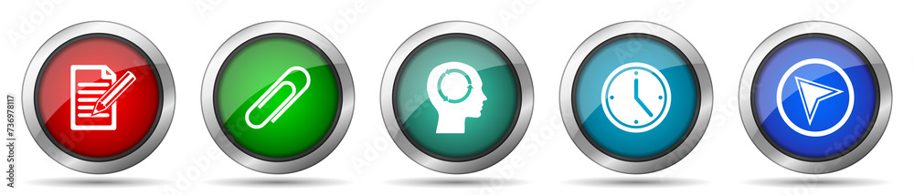 Poster education icon set, miscellaneous icons such as register, attach, head, clock and navigation arrow, 
