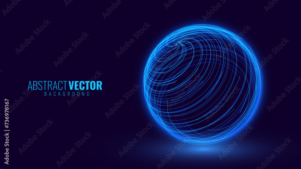 Aufkleber Abstract 3D Spheres of Neon Lines Hi-Tech Orb HUD Design Element. Global Network Connection. Abstract Globe Grid. Science and Technology Vector Illustration.