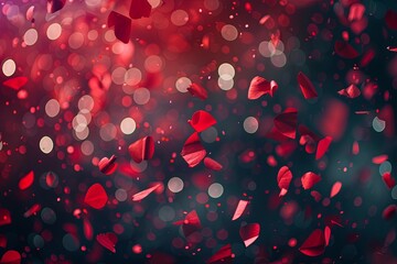Red confetti festive background for different holidays like New Year and Valentine's Day - obrazy, fototapety, plakaty