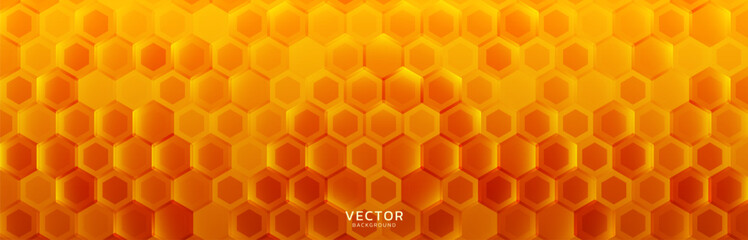 Abstract Honey. Orange Beehive Background. Honeycomb Bees Hive Cells Pattern. Hexagon Shapes. Vector Illustration. Hexagonal Mosaic Cell. Farm Game Background.