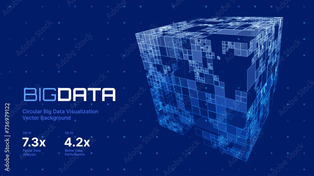 Fototapete Big Data Storage Technology. Abstract Data Cube Background. Modern Technology Banner. Information Server. Data Science Computer Science Algorithms Vector Illustration.