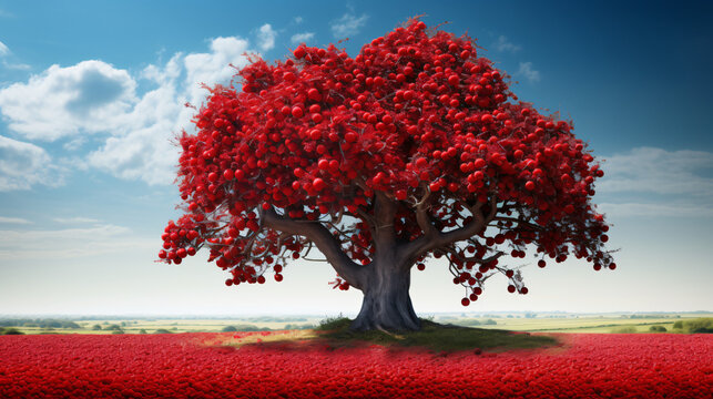 A tree filled with lots of red fruit.