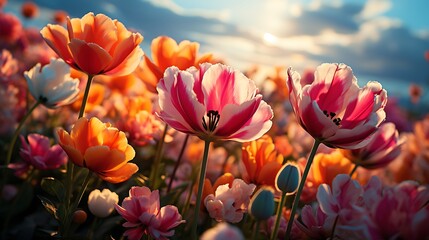 Obraz na płótnie Canvas beautiful tulip flowers growing in field