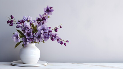 A vase filled with purple flowers.