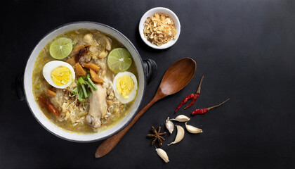 soto ayam, a typical Indonesian food soup isolated on empty space 