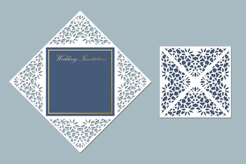 Four fold wedding invitation card template, vector. - obrazy, fototapety, plakaty